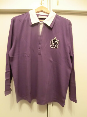 LAURA KENT modisches langarm Shirt mit Wappen Doppelkragen Weiß Violett Gr. 52