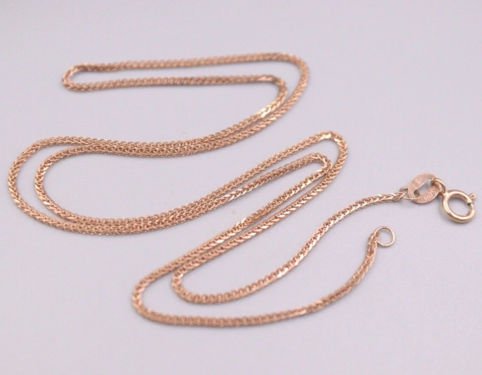Collar de eslabones de trigo de cadena de oro rosa de 18 quilates puro Au750 de 0,8 mm 1,4-1,6 g 17,9 pulgadas Foto 3 de 3