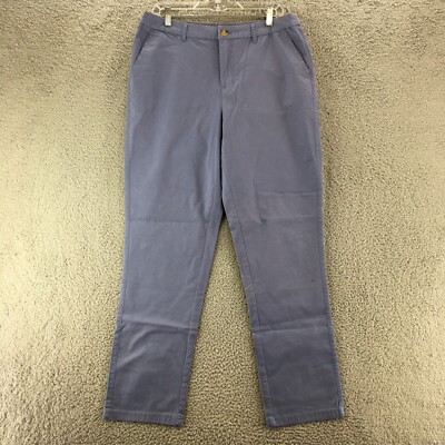 D&Co. Chino Straight Leg Pants Womens 12 Blue High Rise Button Side Pocket Zip