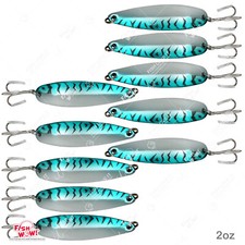 10pcs 2oz Fishing Spoons Trolling Flutter Fish WOW!® Casting Jigs Blue Mackerel