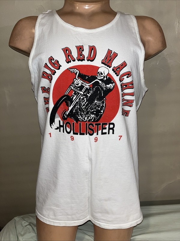 Hollister USA 50th Anniversary Muscle T-Shirt Mens L Tank Top White Cotton 1997