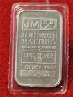 1 TROY OZ 999.0 SILVER INGOT JM JOHNSON MATTHEY SER#A674150        #T1866