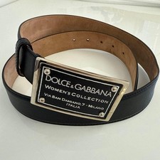 Dolce&Gabbana Men Black Leather Belt Big Logo Plate Buckle Luxury Stylish Italia