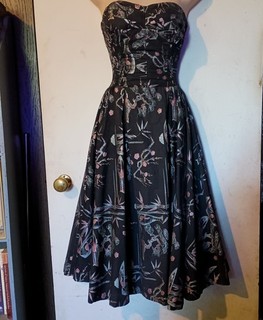 1950's Hawaiian SHAHEEN strapless Sundress Screen Print Full Circle Skirt