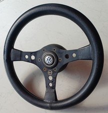 Vintage 70er VW Lenkrad Sport aus schwarzem Leder antik alt original mit Hupe