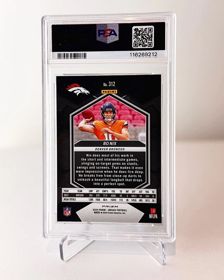 Bo Nix 2024 Mosaic Reactive Blue RC #312 PSA 10 GEM MINT Broncos Rookie - Image 2 of 2