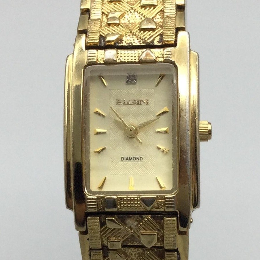 ELGIN gold ingot レディース腕時計 Elgin Womens Watch 20mm Gold Tone Diamond Textured Bracelet New