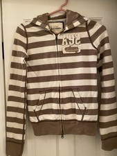 Abercrombie Kids Girls Hoodie Size Large Brown White Stripes Zip Up Sweatshirt