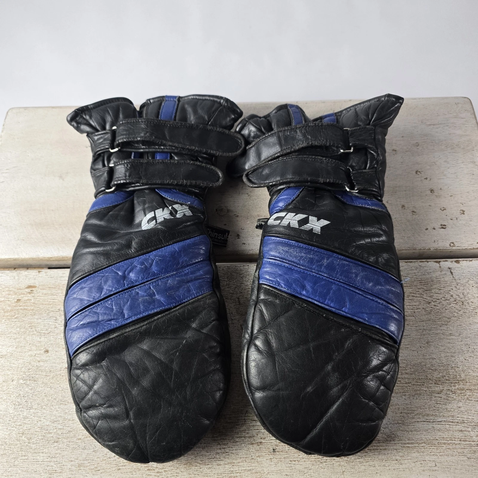 Vintage M/L Motorcycle Snowmobile Thinsulate Leather Gloves Mittens CKX 3M