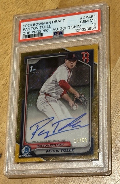 PAYTON TOLLE PSA 10 2024 BOWMAN CHROME DRAFT GOLD SHIMMER REF AUTO 11/50 Rookie