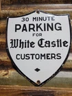 VINTAGE WHITE CASTLE PORCELAIN SIGN CUSTOMER PARKING HAMBURGER FAST FOOD FRIES