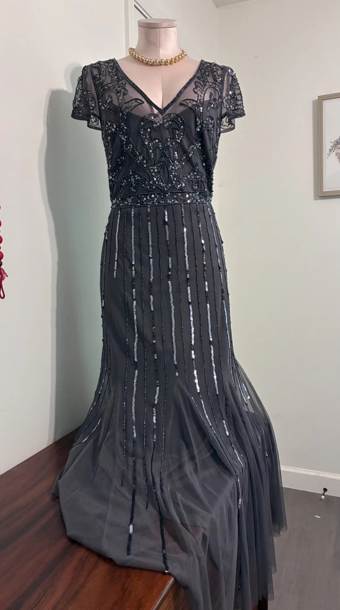 Vestido Formal Adrianna Papell Studio Talla US 10 Cuentas Lentejuelas En Púrpura Oscuro
