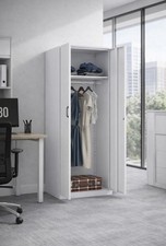 Metal Wardrobe Storage Cabinet Hanging Rail Shelf Office Locker White UK