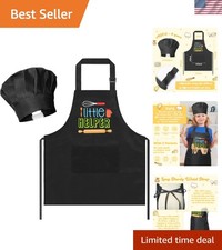 Adjustable Kids Chef Apron Hat Set in Black - Perfect for Culinary Adventures