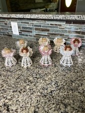 Lot of 8 Vintage Handmade Crochet Christmas Angel Ornaments Starched some color