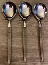 EKCO ETERNA MID CENTURY FLATWARE Wood Handle TABLE SPOONS 6 3/4 1 1/2” Japan EUC