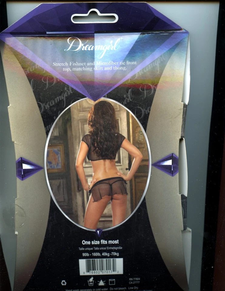 Dreamgirl 5662 Microfiber Stretch & tie front top,   skirt & thong new in box - Image 2 of 2