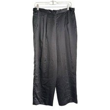 Saks Fifth Ave 100 Silk Trousers Vintage Women  s 10 Black Satin Pants Minimal