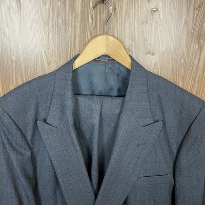Stanley Blacker 2 Piece Suit Mens 48R 46x32 Blue Polyester Wool Double Breasted
