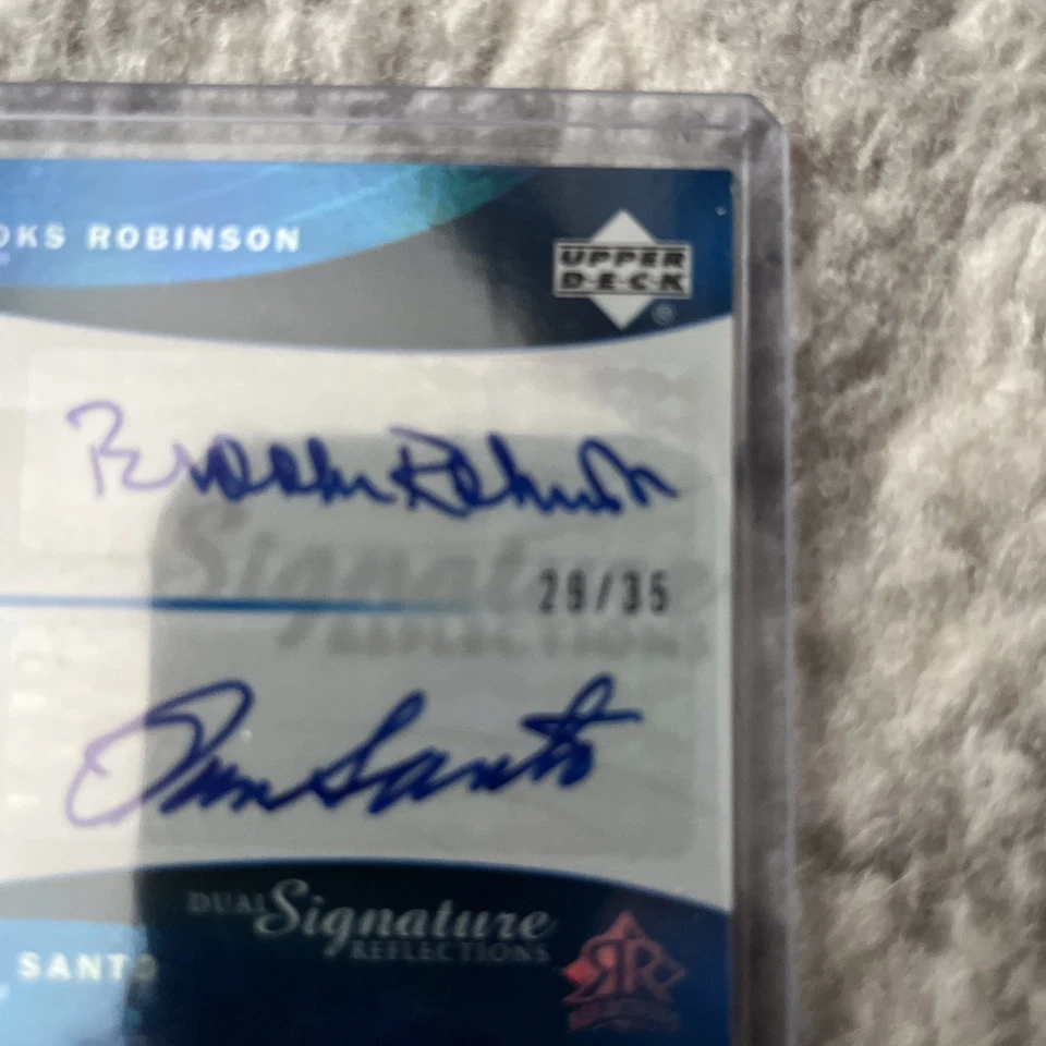 2005 UD Reflections Dual Autograph Brooks Robinson Ron Santo Blue HOF SP 35 Cubs - Image 3 of 4