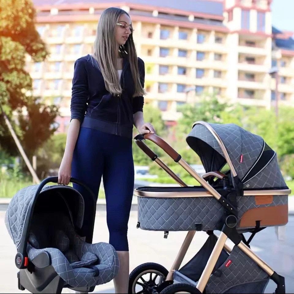 Luxury 3 in 1 Baby Stroller High Landscape Travel Pram Pushchair Newborn - Image 3 of 4