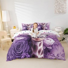 Wildlife Giraffe Bedding Set Toddler Size,Dreamy Purple Flowers Duvet Cover 2pcs
