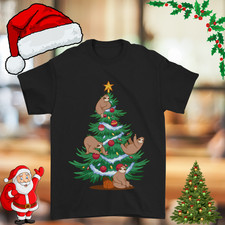 Funny Sloth Christmas Tree Graphic T-Shirt Cute Xmas Holiday Cotton Tee for Men