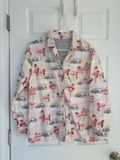 Nick Nora Flamingo Pajama Top sz M Flannel Airstream Christmas Camper Pink