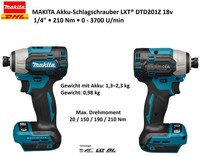 "Makita Dtd201Z 18V Akku-Schlagschrauber 1/4\" 210Nm 0–3700 U/Min Ohne Akku"