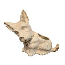 Vintage Scottish Terrier planter Dog Scottie figural white ceramic gold trim