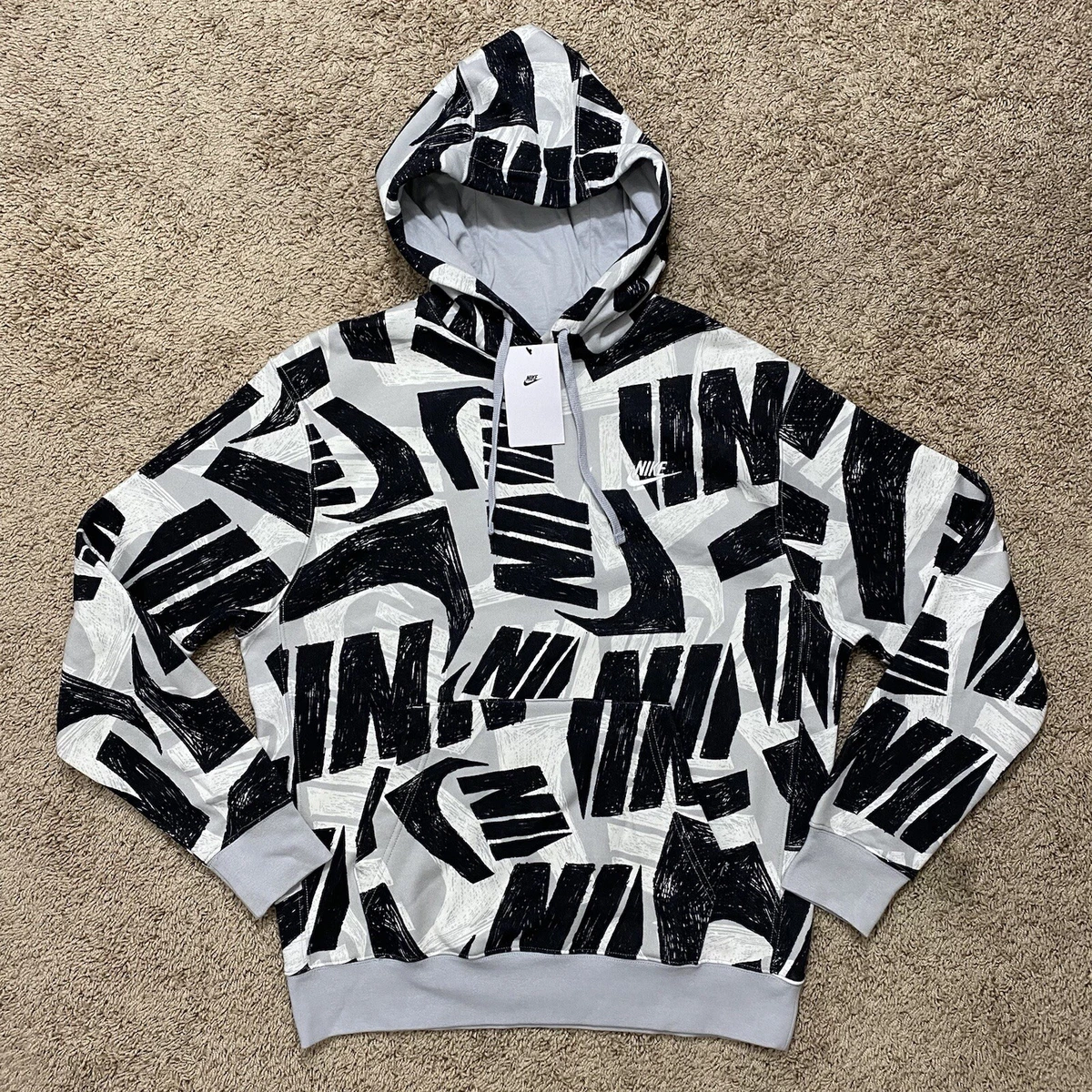 Nike Sportswear Club Fleece All Over Logo Print Hoodie DM1229-010 Men\'s  Small | eBay