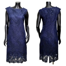 Rickie Freeman for Terri Jon Navy Lace Popover Sheath Cocktail Dress Sleeveless