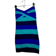 Wildcat Striped Knit Bodycon Dress In Blue & Green Back Zipper Closure M Stretch