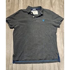 American Eagle Mens Size Medium Grey Blue Short Sleeve Polo Shirt Athletic Fit
