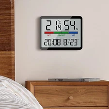 Digital Electronic Alarm Clock Thermometer Wall Clock LCD Large Screen Display
