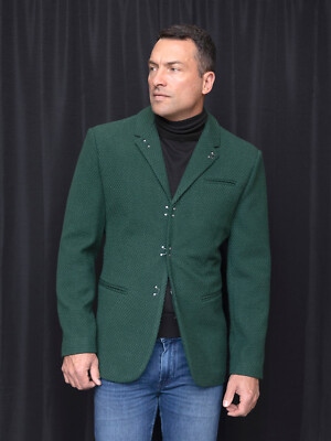 NWT SIZE XXL HUNTER GREEN MENS BLAZER,TAILOR FIT,FANCY HOOK BUTTON ONE OF A  KIND