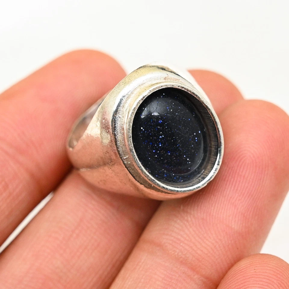 Мужское кольцо с голубым золотым камнем из чистого серебра 925 пробы все размеры M790 - Изображение 2 из 4