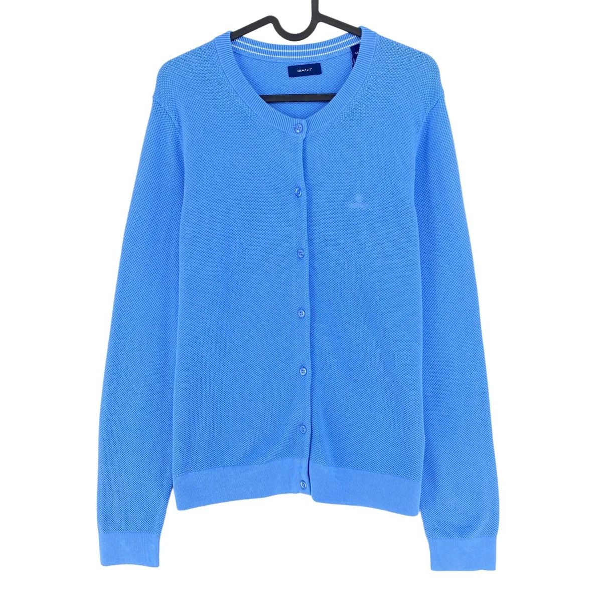 GANT Blue Cotton Pique Crew Neck Cardigan Jumper Sweater Size M eBay