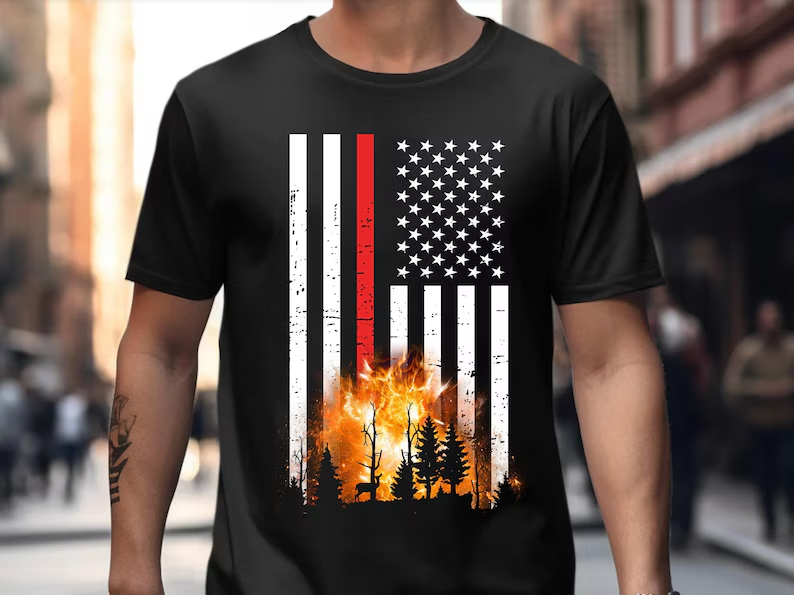California Firefighter US Flag T-Shirt - Support LA Firefighters
