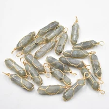 Wholesale 20pcs Labradorite Pillar Shape Handmade Golden Iron Wire Pendants