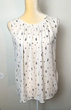 Ann Taylor LOFT Women’s Floral Smocked Shell Top White Semi Sheer Size S