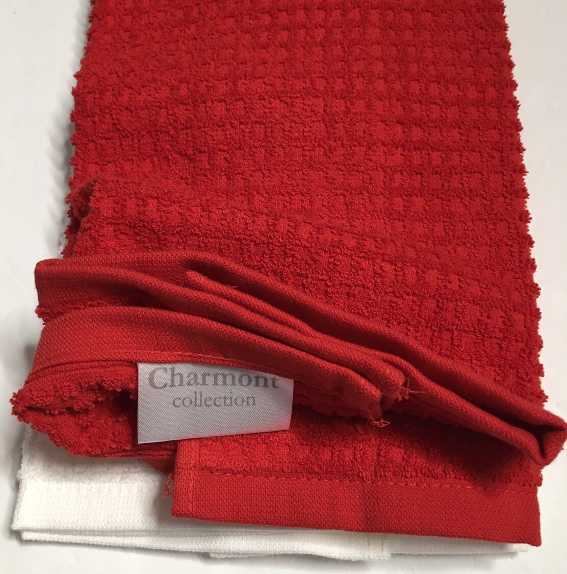 CHARMONT  2 Pk “H❤️ME IS WHERE THE WINE IS” KITCHEN HAND TOWELS WHITE-RED NWT