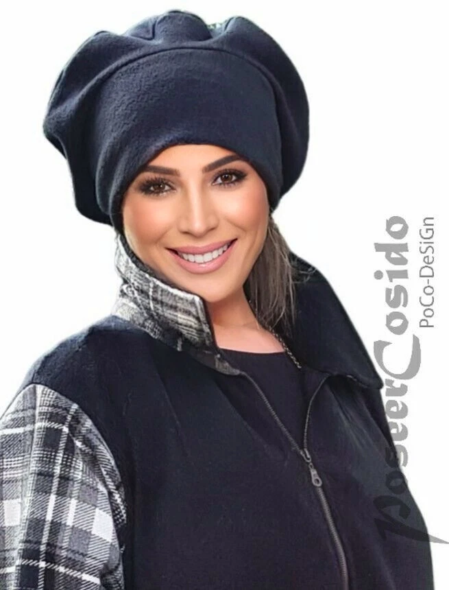 PoCo DeSiGn° LAGENLOOK Winter Fleece Ballon-Mütze Beanie Slouch Hut Cap schwarz