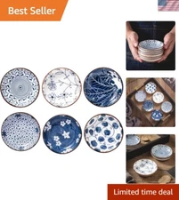 Durable Pro-Grade Ceramic Sauce Bowls - Elegant Blue and White Set of 6