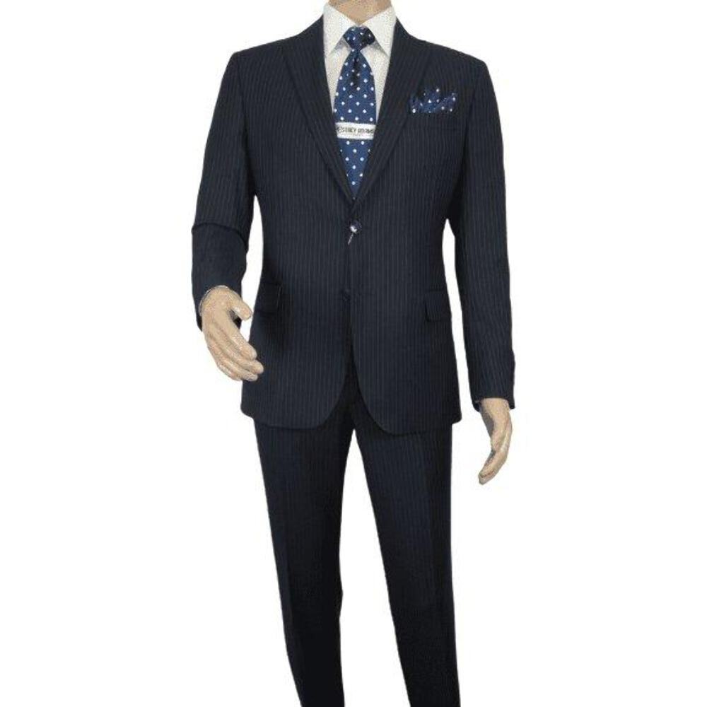 Men Suit BERLUSCONI Turkey 100% Italian Wool Super 180s #Ber29 Navy Blue Stripe