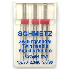 Schmetz 130/705H ZWI Embroidery Twin Sewing Machine Needle 3 Pk Assorted Size