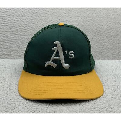 VTG Twins Oakland Athletics Trucker Hat Mens Snapback Green Yellow A's Logo  MLB
