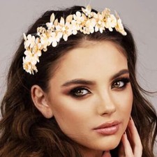 Flower Wedding Headbands Gold Leaf Headpiece Pearl Bridal Hair Band Bride