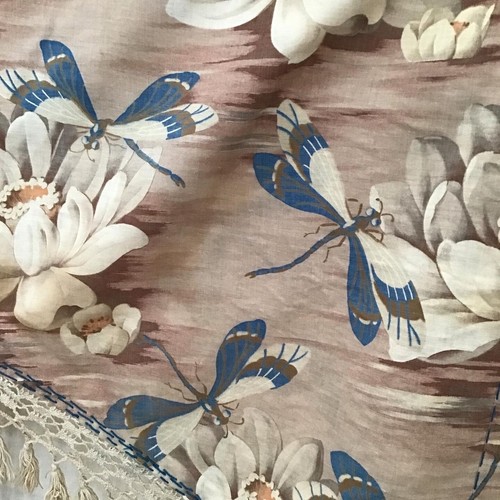 Lovely vintage French Portière Curtain / Valance Dragonfly and Waterlily - Picture 9 of 10