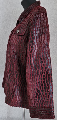 Ruby Rd Womens Jacket Coat Size 14 Burgundy Black Snakeskin LOOK - Picture 10 of 24
